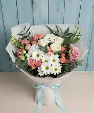Букет нежный в Березанской Букет цветов из: Розы, Лизиантусы и Хризантемы в Березанской