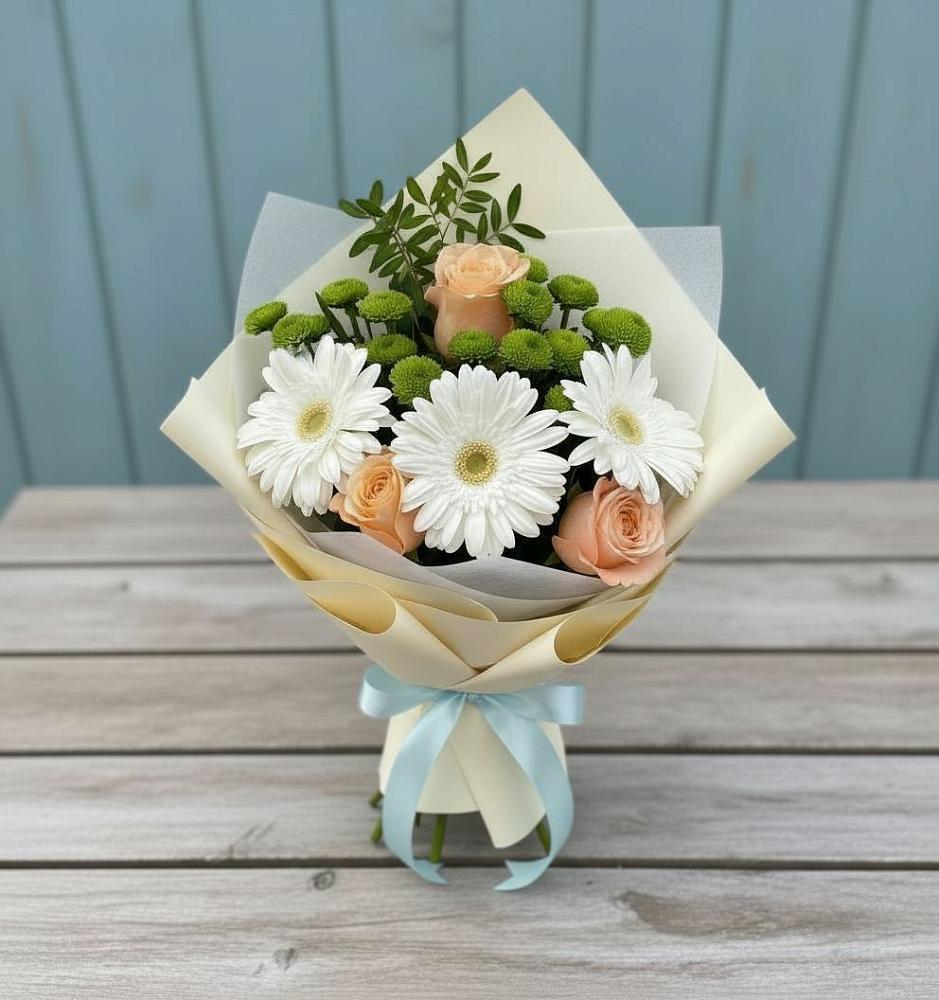 Букет герберы и розы в Березанской Букет цветов из: Герберы, Розы и Хризантемы в Березанской