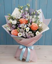 Букет Утренняя свежесть в Березанской Букет цветов из:  Лизиантусы, Розы, Альстромерии и Гипсофила в Березанской
