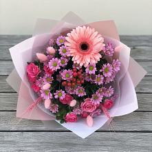 Букет цветов из:  Розы, Герберы и Хризантемы в Березанской